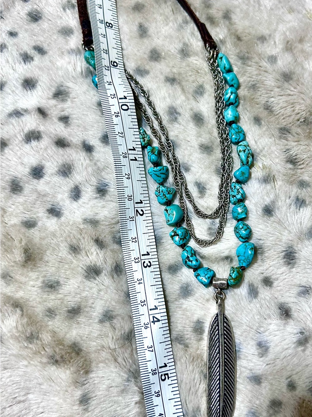 Boho Necklace Western Leather Layered Turquoise Feather Pendant Women Jewelry - Picture 7 of 12